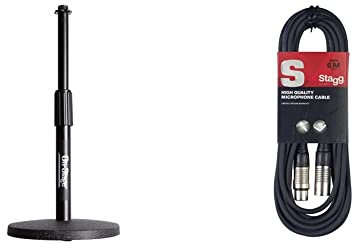 On-Stage Stands DS7200B Pied de micro de table ajustable & Stagg Câble microphone de haute qualité XLR vers prise XLR, 6 m, noir