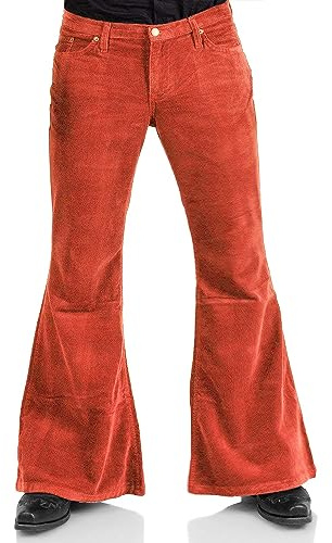 Pantalones acampanados vintage de pana para hombre, pantalones acampanados elásticos de discoteca, para hombre, trajes de los años 60 y 70, jeans acampanados para hombre., Naranja1, Large