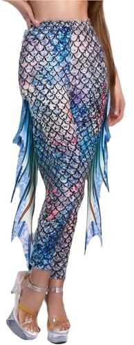 Fldy Women's Fish Scales 3D Printed Mermaid Yoga Pants See Witch Cosplay Leggings Tights Costume Gold M