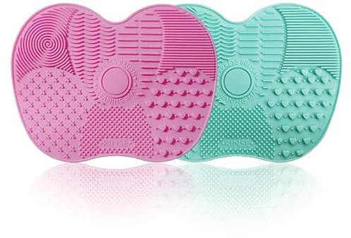 Vasterqua 2 Packs Makeup Brush Cleaning Mat, Silicone Makeup Brush Cleaner with Back Suction Cups(Green and Pink)