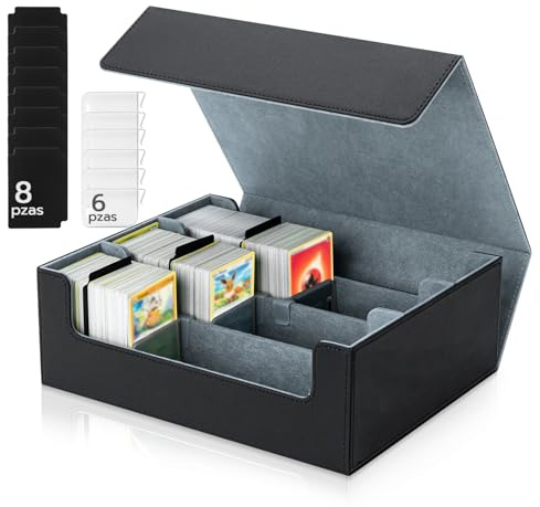Tolesum Card Deck Box for MTG,Gathering Kartenbox für 1800+ Karten mit Trennwänden,PU Leder Starkes Magnetic Sammelkarten Aufbewahrungsbox Kompatibel Magic Commander TCG Karten[Schwarz&Grau]