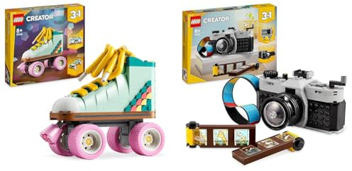 LEGO Creator 3in1 Retro Roller Skate to Mini Skateboard Toy to Boom Box Radio & Creator 3in1 Retro Camera Toy to Video Camera to TV Set, Kids' Desk Decoration