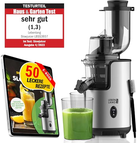 LEBENLANG Slow Juicer Edelstahl Entsafter - BPA-Frei für Gemüse & Obst l Saft Selleriesaft Vegan Karotten l Green press Presse Juicers Saftpresse elektrisch Machine Fruchtsaft Fruchtpresse Keramik