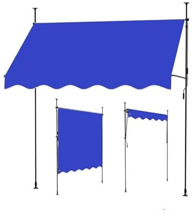 zklaseot Manual Retractable Awning, With Support Pole Stand Patio Sun Shade Shelter UV Resistant Fabric, For Window, Door, Porch, Coffee(Blue,150x120cm)