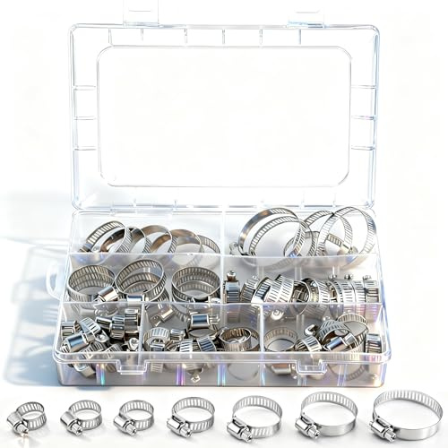 Colliers de Serrage Métalliques 60 Pièces 8-38 mm, Kit de Colliers en Acier Inoxydable Réglables – Résistants à la Corrosion, Serrage Solide, Idéals pour Tuyaux, Voitures, Jardin et Bricolage