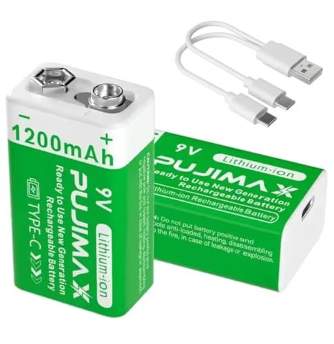 2 Pack 9VRechargeable Lithium Batteries, 1200mAh Lithium Rechargeable 9V Batteries Long Lasting 9 Volt Li-ion Batteries for Smoke Alarm, Metal Detectors, Walkie-talkies and More