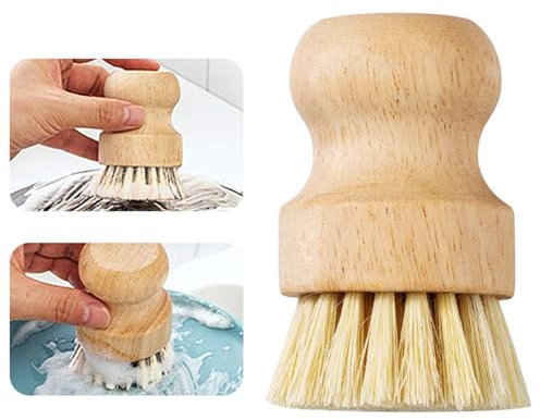 Spazzola per funghi in legno, spazzola per funghi rotonda, spazzola per la pulizia di pentole, padelle, piatti e posate