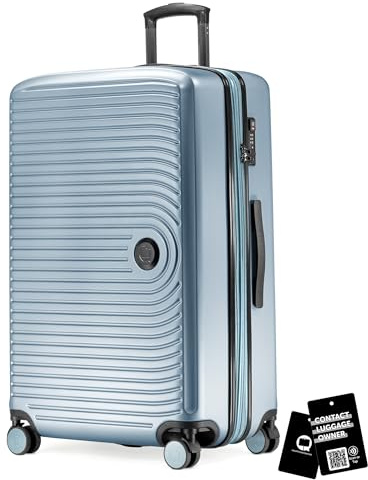 Hauptstadtkoffer Mitte - Großer Hartschalenkoffer + Digitaler Namensschild, TSA, 4 Rollen, Check-In Gepäck mit XL-Erweiterung, Reisegepäck 77cm, Koffer bis 23kg Gepäck, 130 Liter, Pool Blue