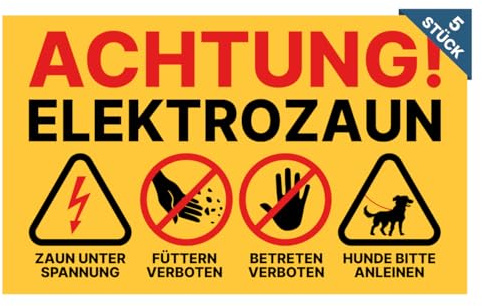 Weidezaun Schild Warnschild Elektro Zaun Füttern verboten & Betreten verboten 20x12 cm inklusive Kabelbinder (5)