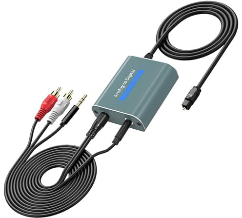 Analog zu Digital Audio Konverter,Dual 3,5 mm RCA zu Optical Analog Digital Wandler mit AUX RCA Eingang und optischem Ausgang,Audio Converter mit dualen 3,5 mm Eingangsbuchsen