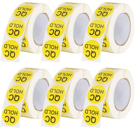 PATIKIL 1 QC Hold Labels, 6 Roll/3000 Pcs Inventory Quality Control Stickers Round Warehouse Management Organization Labels for Shipping Manufacturing Inspection, Yellow
