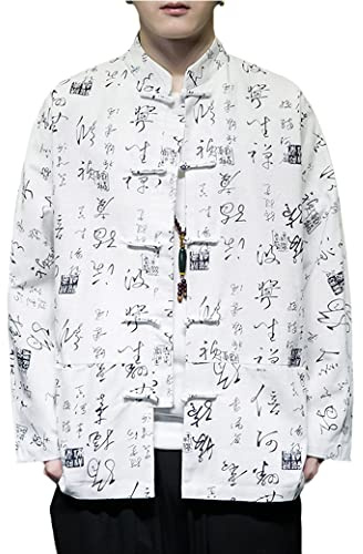 Kung-Fu-Jacke, Tang-Anzug, Herren, Hanfu, traditionelle chinesische Kleidung, Stickerei, Kampfsportkleidung, Tai-Chi-Uniform, langärmeliges Mantel-Oberteil-Shirt (weiß, XL)
