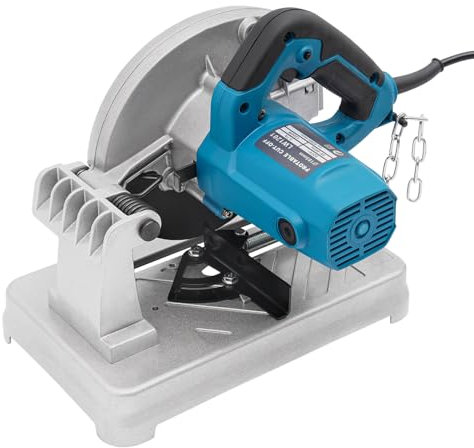 WEIGR Sega da taglio per metallo, 1200 W, troncatrice con 5200 giri/min, angolo di taglio 0-45°, lama 185 mm, per taglio di acciaio, metalli non ferrosi, profili in ferro e ghisa (blu)