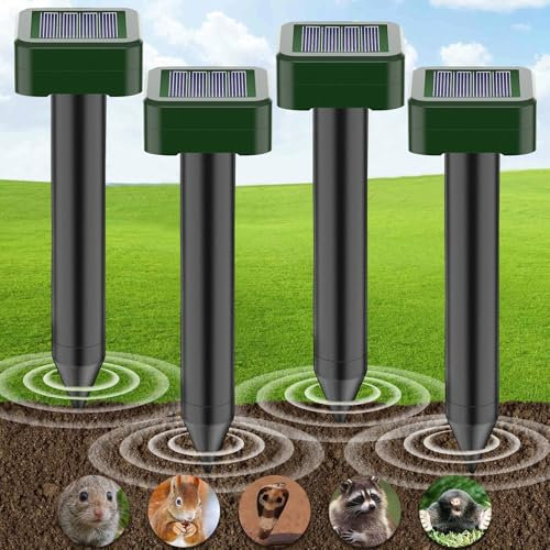 Solar Mole Repellent, Mole Repeller to Repel Voles, Pack of 4, Ultrasonic Mole Repellent for Repelling Voles, Voles, Repel Moles, Vole Deterrent