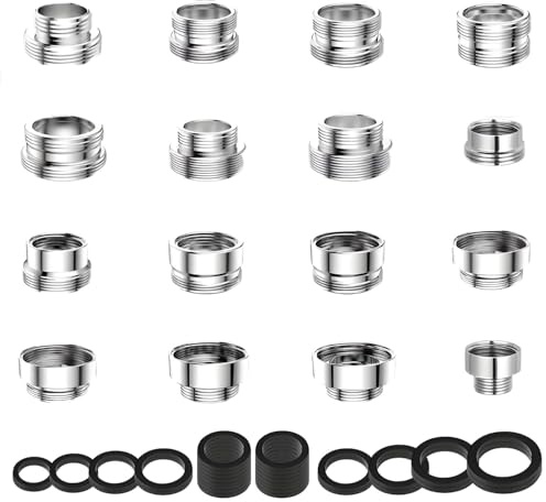 Lyivisk Lot de 16 adaptateurs de robinet - Adaptateur pour robinet de cuisine - Filetage extérieur avec joints - Pour tuyau d'arrosage de cuisine