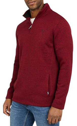 Chaps Men's Regular Fit Long Sleeve Midweight Quarter Zip Fleece Pullover Sweater, Deep Mahogany, Small