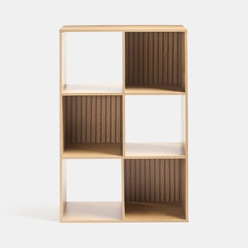 OHS 6 Tier Cube Storage Unit Bookcase Open Shelf, Dallas Wooden Storage Unit Cabinets Freestanding Shelving Display Book Shelf Cube Shelves Living Room Bedroom Office Furniture, Natural