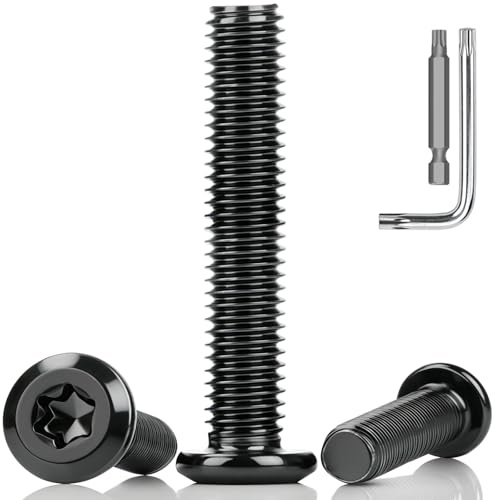 ddckj 10 stycken M8-skruvar med platt huvudskruvar M8 x 60 mm, linshuvudsskruvar helgängade rostfria skruvar svarta för möbelkonstruktion och gör-det-självare med Torx nyckel bit skruvmejsel