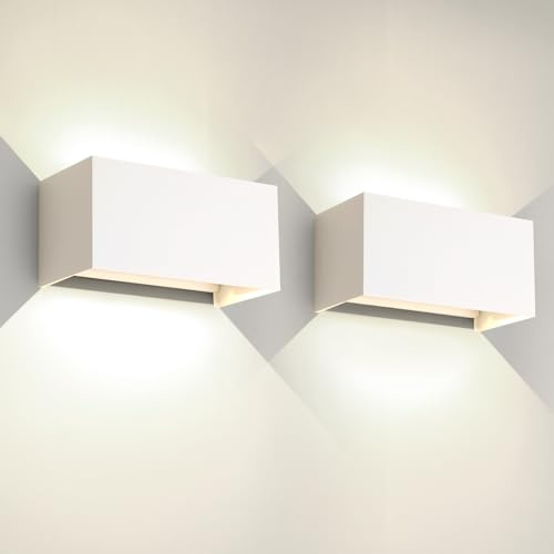 Lampada da parete LED da 25W per interni/esterni, Applique da esterno da 4000 K, lampada da esterno IP65 da parete UP Down con angolo di emissione regolabile, bianco naturale, bianco, confezione da 2