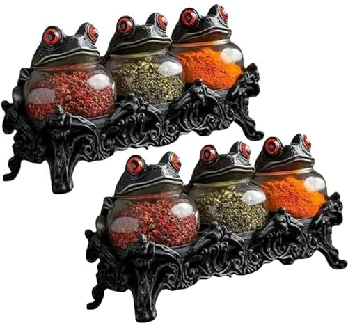 HUFENYU Frascos De Especias De Boticario Witchy Frog, Hechos A Mano, De Estilo Vintage, con Tapas De Rana. Frascos De Especias De Boticario Frog For Sal, Pimienta, Hierbas(2pcs)