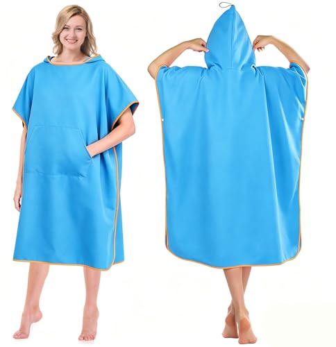 Poncho Surf Mare Uomo Donna, Accappatoio Poncho Asciugamano con Cappuccio, Asciugamano da Spiaggia in Microfibra, Morbido Cambio Accappatoio Spiaggia per Campeggio, Surf, Spiaggia, Sport Acquatici