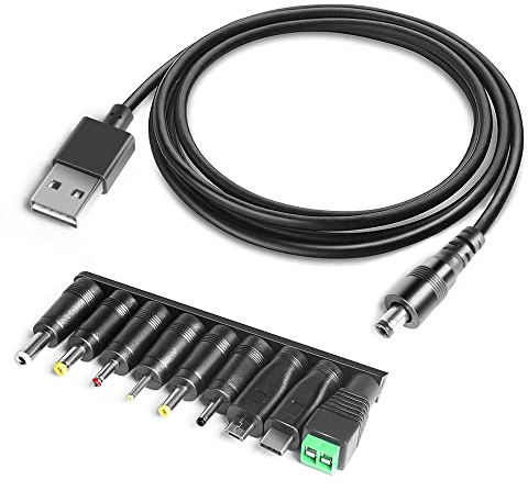 HKY Universal Kabel, Netzteil auf DC-Hohlstecker, Transfer Konvertor Kabel für Mini-Lautsprecher,für USB Hub,für USB Fan,LED Lampe,Musicman,Razor 1,8 Meter mit 9 Konverter Adapters