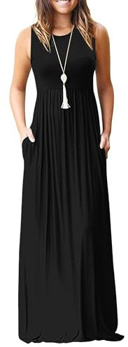 AUSELILY Summer Dresses for Women Casual Sleeveless Ladies Maxi Dress Long with Pockets Black XL