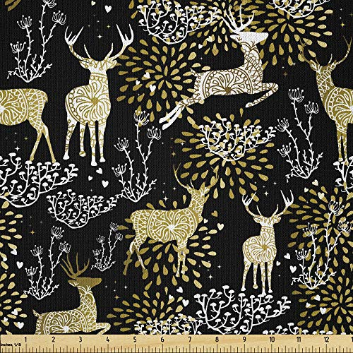 ABAKUHAUS Weihnachten Stoff als Meterware, Oriental Deer, Microfaser Stoff für Dekoratives Basteln, 1M (148x100cm), Gelb Weiß Schwarz