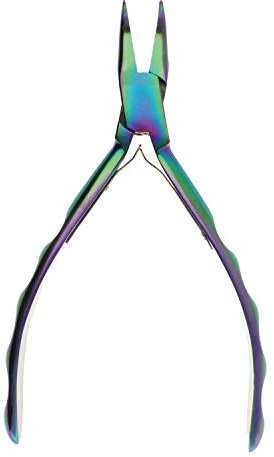 The Beadsmith Chroma Series Bent Chain Nose Plier, 5.5 inches (140mm), hardened stainless-steel head, rainbow titanium coating, contoured comfort grip handle and double-leaf spring