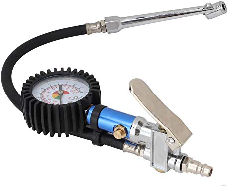 Selbstklemmender 12 bar Reifenfüller mit Luftdruckmesser und Schnellluftanschluss, 55 mm Durchmesser, Messuhr für Reifendruck