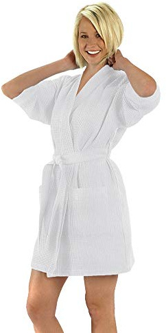 Glamptex Femmes Court 100% Coton Riche Gaufre Robe De Bade+Ceinture Dressing Robe Manteau De Maison