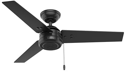 Hunter 44 inch Outdoor or Indoor Ceiling Fan No Light - Black Ceiling Fan without Light, For Patio, Porch, Garage, or Living Room, Standard Mount, 3 Blades, Pull Chain - Cassius 50260, Matte Black