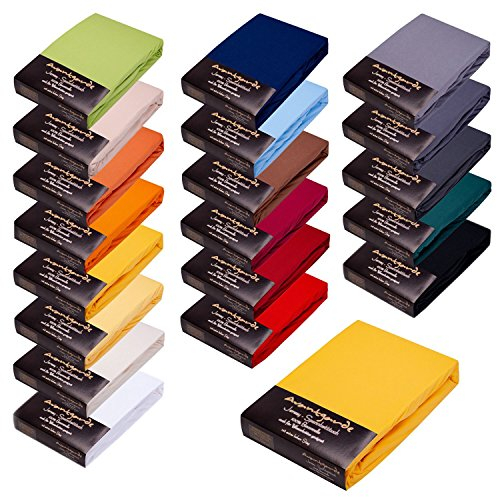 AVANTGARDE SPANNBETTLAKEN - 90x200-100x220 cm - hoher Steg f. Boxspringbett & Wasserbett geeignet - 100% Jersey Baumwolle Spannbetttuch - Gute ca. 165g/m² (04 Gelb, 90 x 200 cm - 100 x 220 cm)