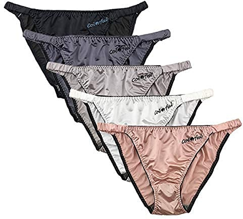 Colorful Star 5 Pack Women's Sexy Satin String Bikini Panties Silky Briefs Underwear (XL)