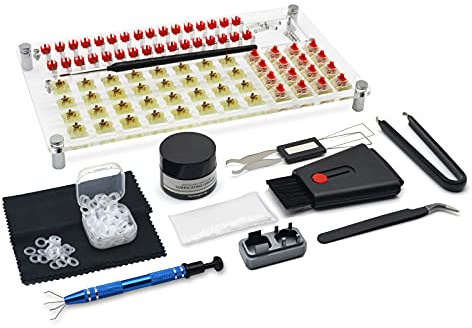 RunJRX YIMAGUJRX 32 Switches Acrylic Lube Station,Keyboard Lube Kit,Switch Opener,Switch Lube,Switch Puller,Keycap Puller,Switch Lube Tool for Custom Mechanical Keyboard (12Pcs)
