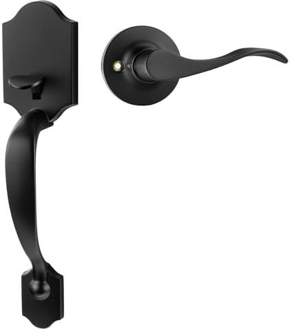 Goldenwarm Black Front Door Handle, Door Handle Exterior, Single Cylinder Front Door Handle Only, Matte Black Front Door Handle No Lock