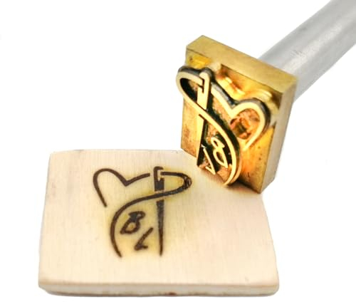 Dein Brandstempel elektrischer Initialen im Motiv Nadel mit Herz für Holz, Leder, Pappe - personalisiertes Brandeisen, individueller Brennstempel in 16 x 20 mm
