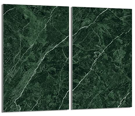 Herdabdeckplatten 2 Teilig 2x30x52 cm Ceranfeldabdeckung Küche Elektroherd Induktion Herdschutz Spritzschutz Glasplatte Schneidebrett, Marmor Grün