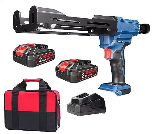 HOUWJYAI Pistola per Calafataggio Adesiva A Doppia Cartuccia Elettrica 12V - Applicatore Epossidico Bicomponente Automatico Cordless con 2 Batterie/Caricabatterie E Custodia
