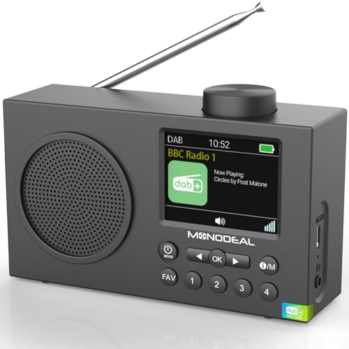 Radio DAB Monodeal avec Bluetooth, DAB+ et FM, Écran TFT 3 Rechargeable, Noir