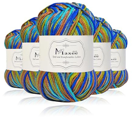 Maxee Handstrickgarn, 5x50 g Häkelgarn, Bunt Farbverlauf Acryl Garn zum Stricken, Weicher Wolle zum Häkeln, Mehrfarbiges Garn zum Stricken Häkeln und Basteln