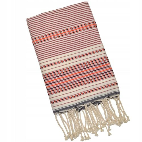 Pawakabano Fouta Hamamtuch Saunatuch Strandtuch Baumwolltuch Badetuch Baumwolle Berber ca. 200x100 cm (Grau-Creme-Schwarz-Orange)