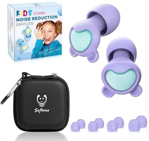 Softvox Kids Noise Reduction Ear Plugs (6-12 yrs) - Reusable Kids Ear Protection for Concerts, Travel, Focus, Socializing, Loud Events, Sleep, Noise Sensitivity – 26 dB Children Earplugs