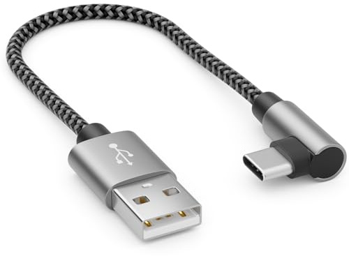 deleyCON 0,15m USB-A till USB-C Kabel - USB C Kontakt 90° Vinklad - Kort 15cm A till C Laddkabel för iPhone 17 15 16 Pro Max Air Samsung S26 S25 S24 Pixel iPad Pro MacBook Air Surfplattor Switch PS5