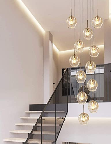 Lampadario a sospensione a LED duplex cavo moderno creativo per soffitto alto vano scale personalizzabile minimalista lungo lampada a sospensione per soggiorno, hotel, villa (champagne, 50 x 220 cm)