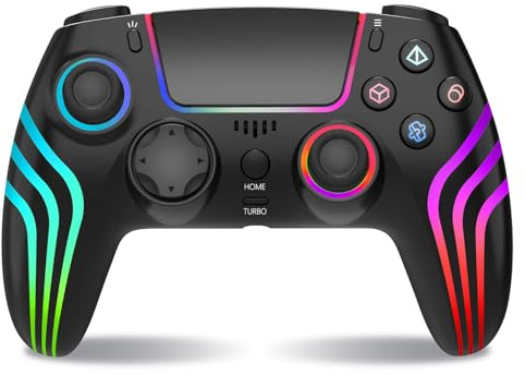 SWCTIM Wireless Controller für PS4,Game Controller Kompatibel mit PS4/Slim/Pro,Gamepad Joystick mit RGB-Licht,6-Achsen Gyro Sensor,Doppelter Vibration,3.5mm Kopfhörerbuchse,Schwarz