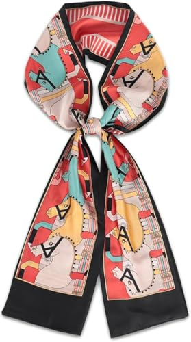FonVan Halsduk Dam Bandana, Satin Satin Sjal, Satin Halsduk, Scarf Väska, Huvudduk, Silke Satin Halsduk, Handväska Band Scarf, Häst, 145 * 15 cm