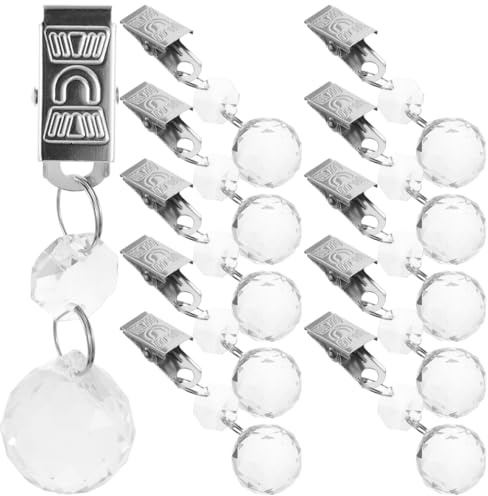 MUCKLILY 12 Colgantes de Cristal con Clip para manteles, Peso de Mesa, Peso del Mantel, para Cortinas de terraza, Pesos de Cortina, Clips de Peso, Metal Transparente