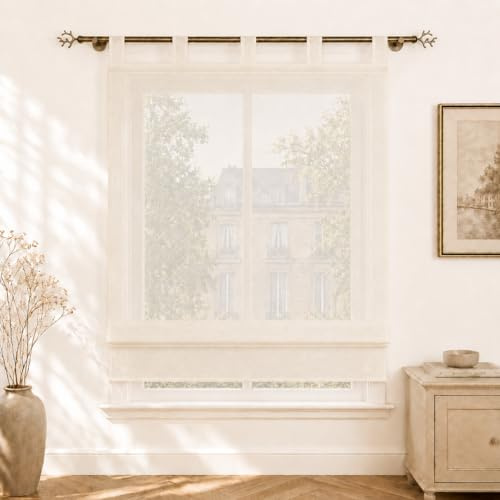 Yujiao Mao Store Bateau Tamisant à Passants, Voilage Fenêtre Réglable Effet Flammé Aspect Soie Sauvage, Décoration Moderne Salon & Chambre, 1 Pièce Beige LxH 100x140cm