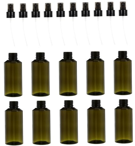 MOTHNUR 10Pcs Olive Bottles Refillable Pet Cosmetic Mist Dispensers for Travel Essential Oils Perfume and Skincare Storage